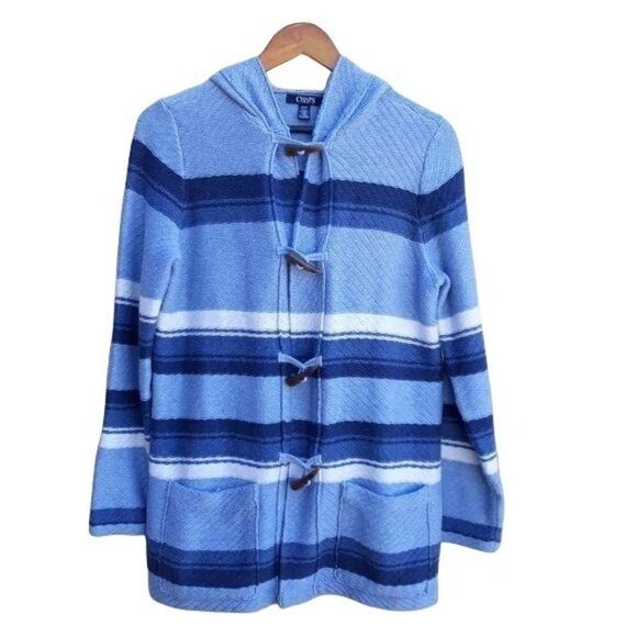 Vtg 80's Chaps Jacket Unisex Hippy Cotton Beach Blanket Toggle Striped Blue Sz S - Picture 1 of 9